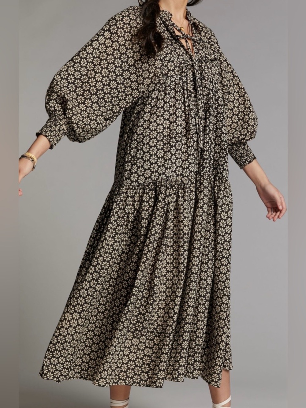 ANTHROPOLOGIE KINGA CSILLA COTTON JOSEFINA FLORAL PYNE MAXI BALOON BOHO DRESS S - Picture 4 of 10